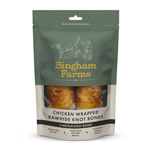 Bingham Farms Chicken Wrapped Rawhide Knot Bone Medium 2pk 160g x 10